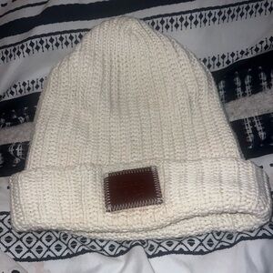 Love Your Melon Cream Knit Beanie with Leather Patch.